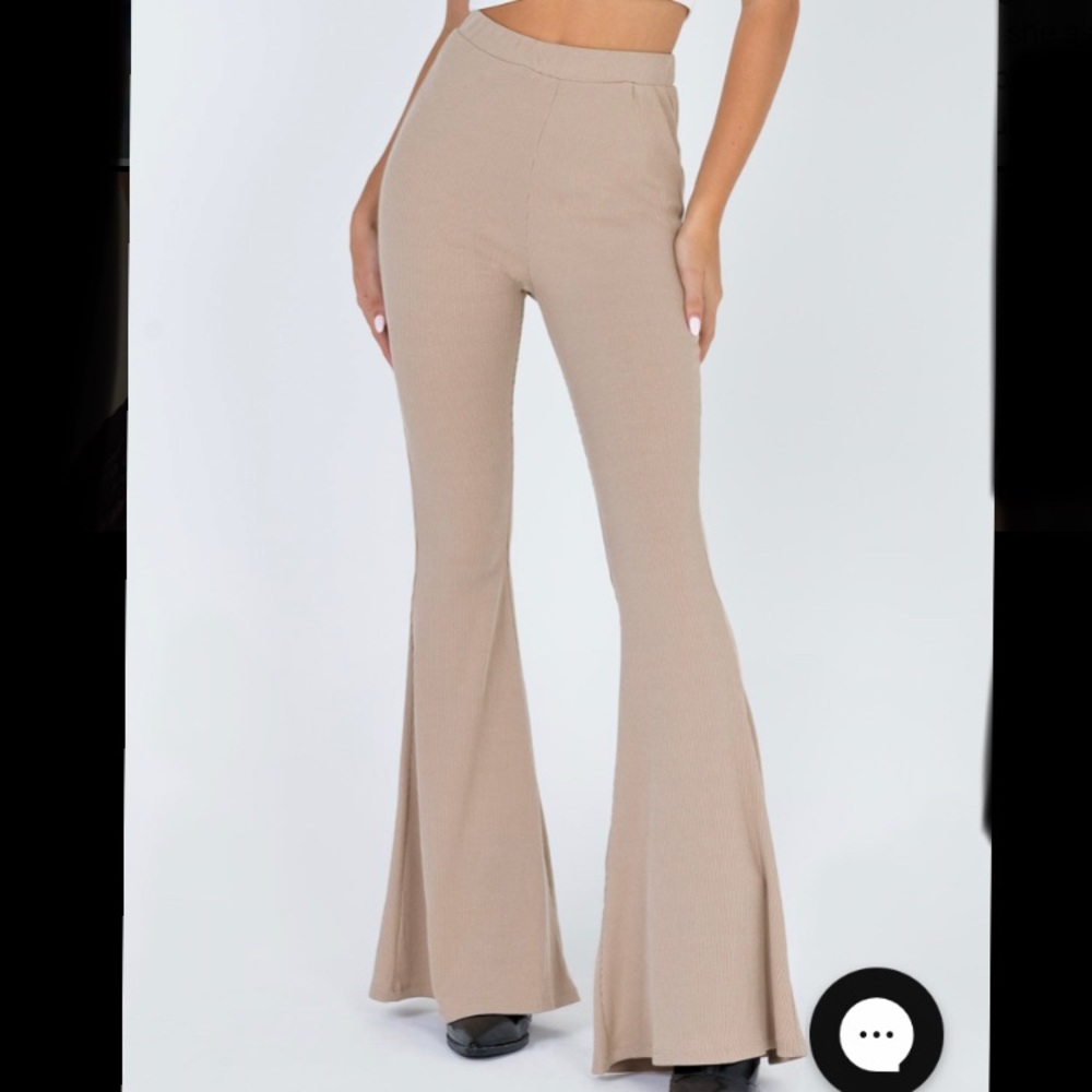 princess polly beige ribbed flare pants
